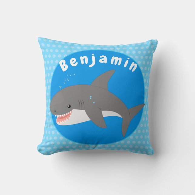 Coussin Illustration de dessin animé de requin blanc heure (Recto)
