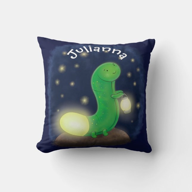 Coussin Illustration de dessin animé de ver luisant vert m (Recto)