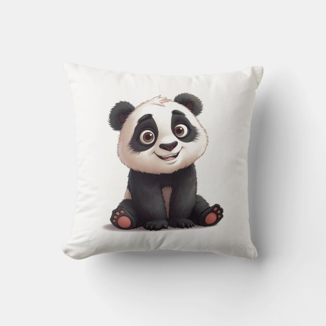 Coussin Illustration de dessin animé d'ours panda assis (Recto)