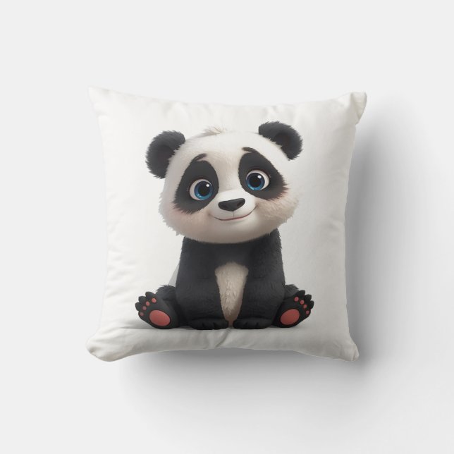Coussin Illustration de dessin animé d'ours panda assis (Recto)