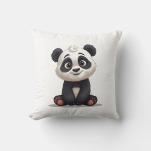 Coussin Illustration de dessin animé d'ours panda assis