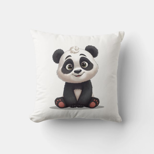 Coussin Illustration de dessin animé d'ours panda assis (Recto)
