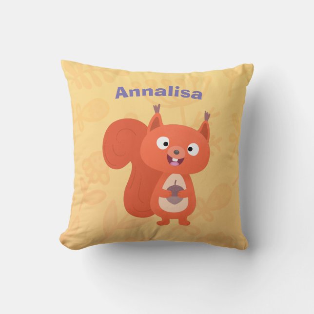 Coussin Illustration de dessin animé d'un écureuil roux mi (Recto)