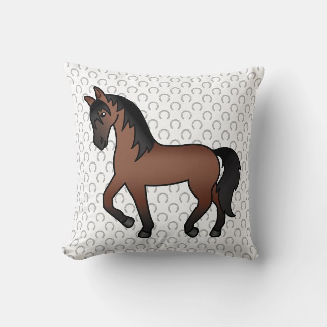 Coussin Illustration de dessin animé mignon de cheval bai  (Recto)