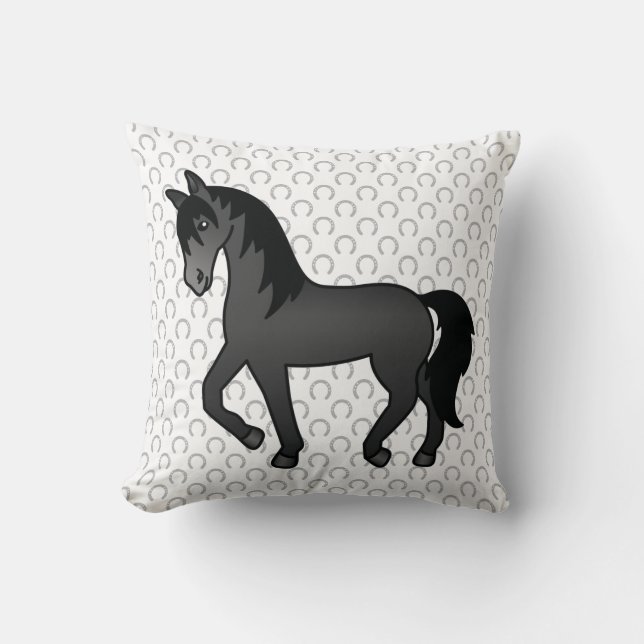 Coussin Illustration de dessin animé mignon de cheval trot (Recto)