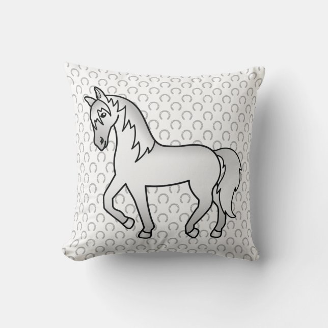Coussin Illustration de dessin animé mignon de cheval trot (Recto)