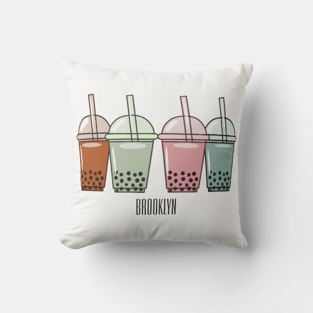 Coussin Illustration de dessin animé pour le thé de bulle (Recto)