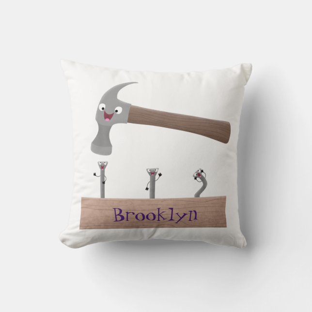 Coussin Illustration de dessin mignon, marteau et ongles (Recto)
