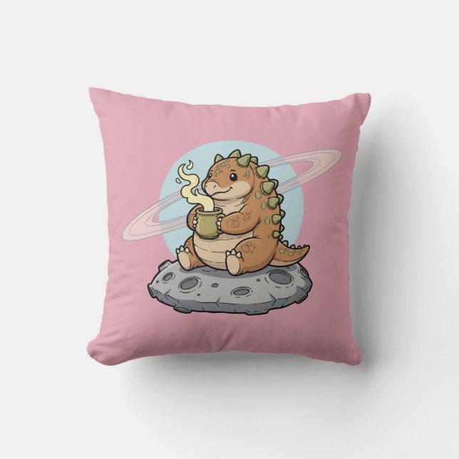 Coussin Illustration de dinosaure spatial mignon buvant du (Recto)