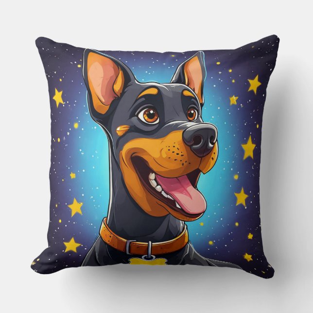 Coussin Illustration de Doberman joyeux (Recto)