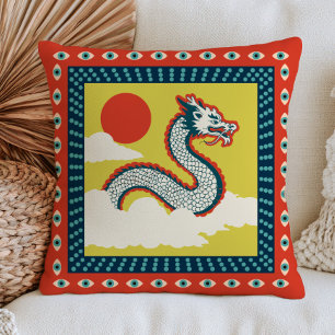 Coussin Illustration de dragon asiatique gras maximaliste
