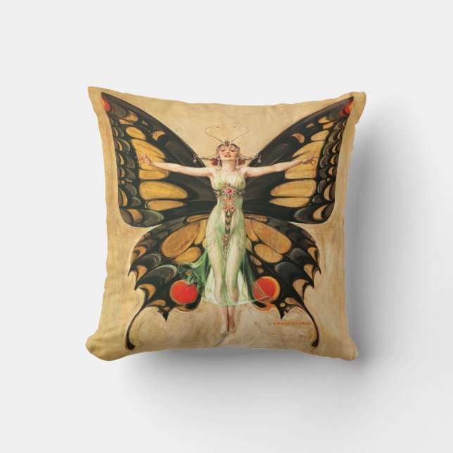 Coussin Illustration de femme de Leyendecker papillon Flap (Recto)