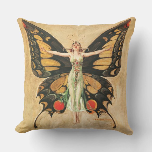 Coussin Illustration de femme de Leyendecker papillon Flap (Recto)
