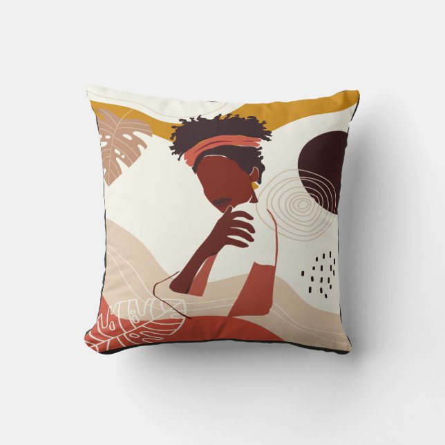 Coussin Illustration de femme noire, Portrait (Recto)