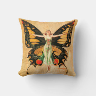 Coussin Illustration de femme volant papillon Flapper