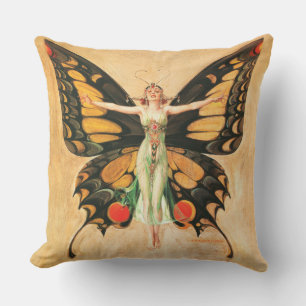Coussin Illustration de femme volant papillon Flapper