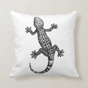 COUSSIN ILLUSTRATION DE GECKO LIZARD EN NOIR ET BLANC