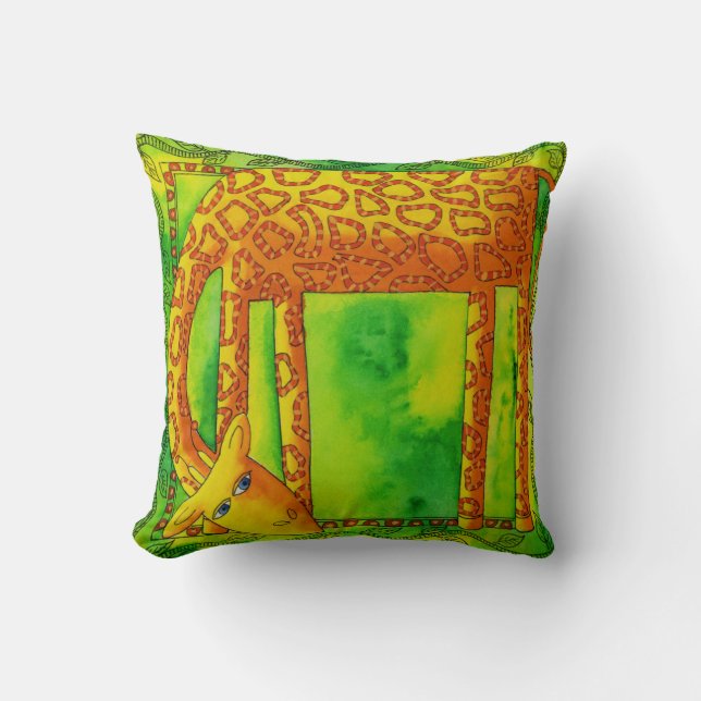 Coussin Illustration de girafe à l'aquarelle à motifs (Recto)