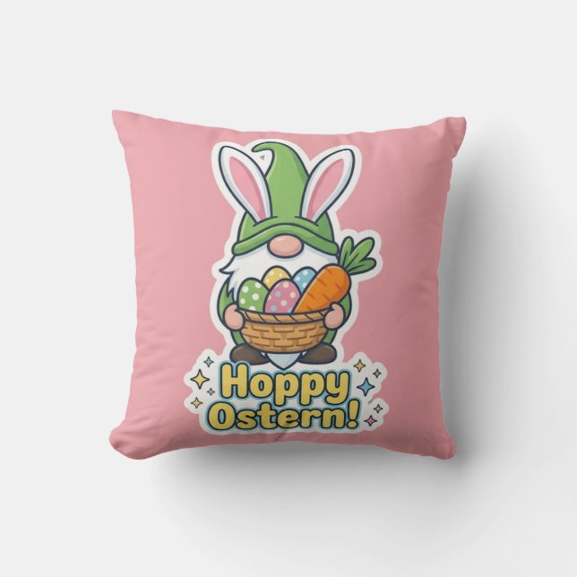 Coussin Illustration de gnome "Hoppy Easter" de haute qual (Recto)