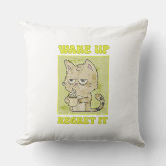 Coussin Illustration de Grumpy Cat Vintage Réveillez-vous,