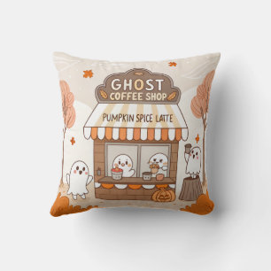 Coussin Illustration de Halloween Kawaii Ghost Barista