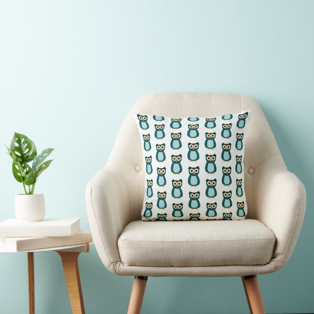 Coussin illustration de Hibou Bleu (Chaise)