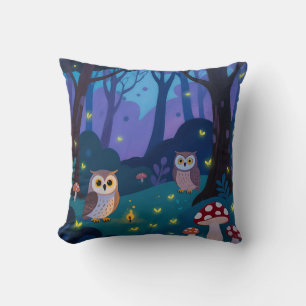 Coussin Illustration de Hiboux de la Forêt Nocturne
