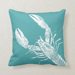 Coussin Illustration de homard bleu et blanc turquoise