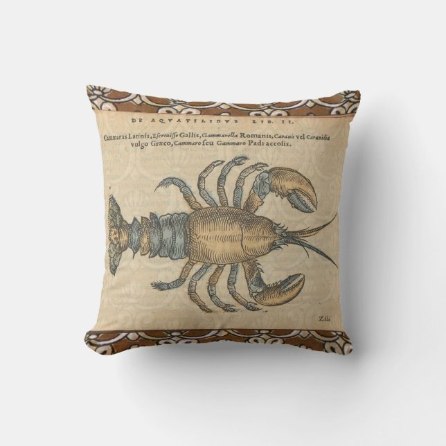 Coussin Illustration de homard vintage : damas côtier  (Recto)