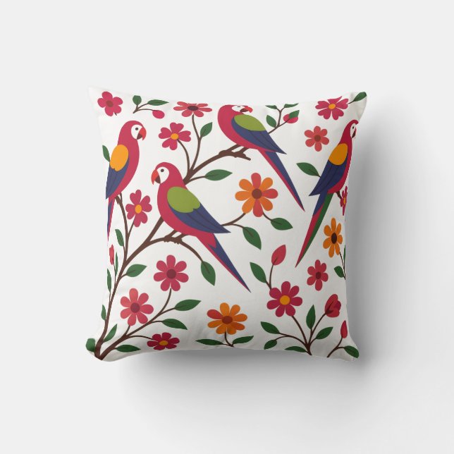 Coussin Illustration de jardin de perroquets tropicaux (Recto)