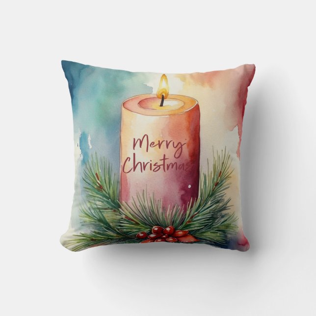Coussin Illustration de la bougie de Noël de l'aquarelle (Recto)