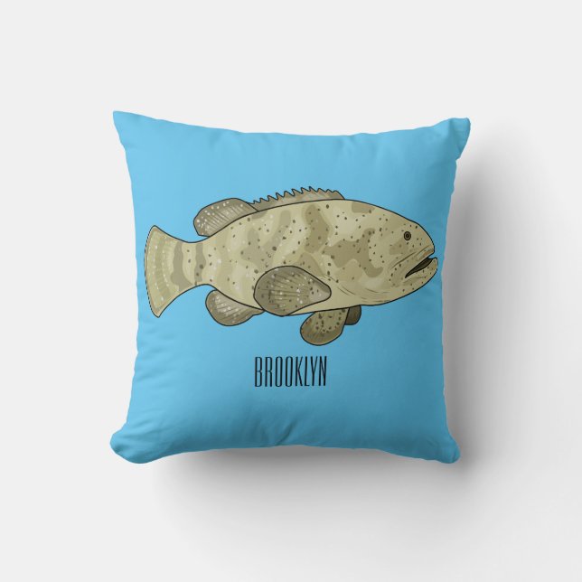 Coussin Illustration de la caricature du poisson de mérou (Recto)