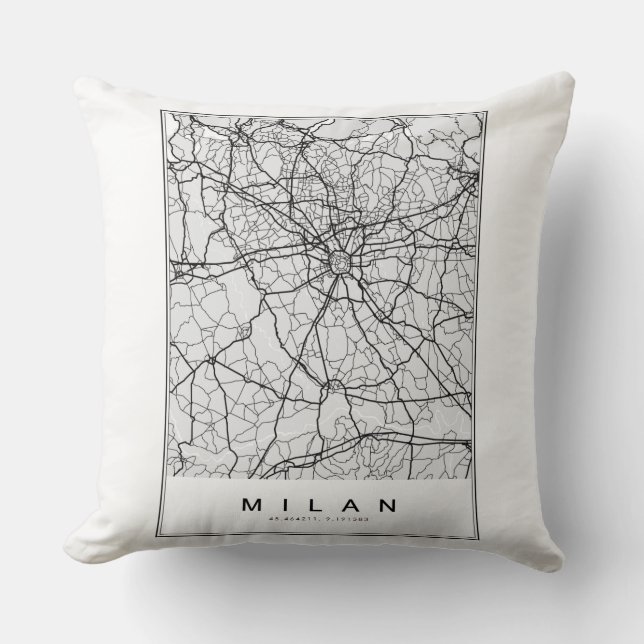 Coussin Illustration de la carte de Milan (Recto)