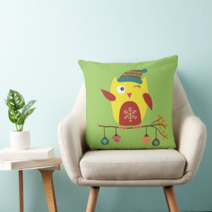 Coussin Illustration de la chouette de Noël