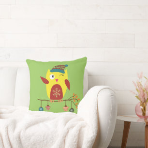 Coussin Illustration de la chouette de Noël