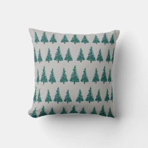 Coussin Illustration de la ferme des arbres de Noël gris d