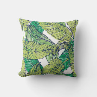 Coussin illustration de la feuille d'île tropicale/vintage