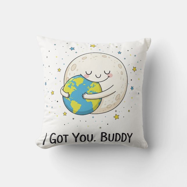 Coussin Illustration de la Lune et de la Terre s'étreignan (Recto)