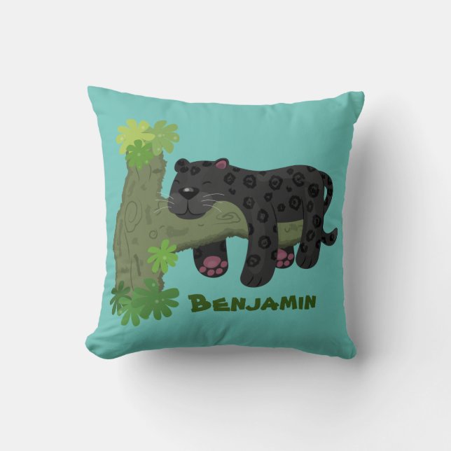 Coussin Illustration de la mignonne panthère noire jaguar (Recto)