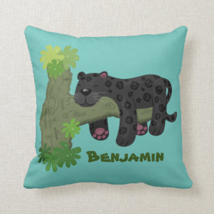 Coussin Illustration de la mignonne panthère noire jaguar