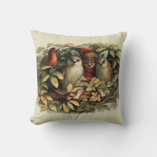 Coussin Illustration de la nature des hiboux et des fées d