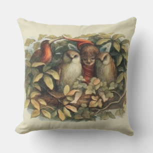Coussin Illustration de la nature des hiboux et des fées e