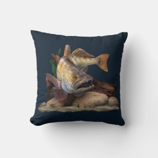 Coussin Illustration de la pêche au walleye, pêcheur au wa