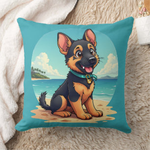 Coussin Illustration de la plage du Chiot-Puppy en berger