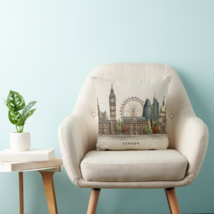 Coussin Illustration de la skyline architecturale vintage