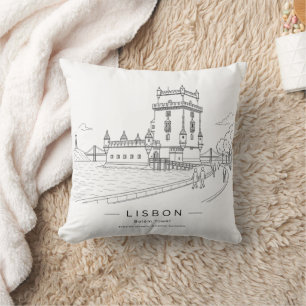 Coussin Illustration de la tour de Belém en bord de mer à