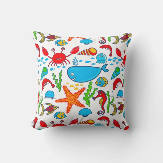 Coussin Illustration de la vie marine colorée (Recto)