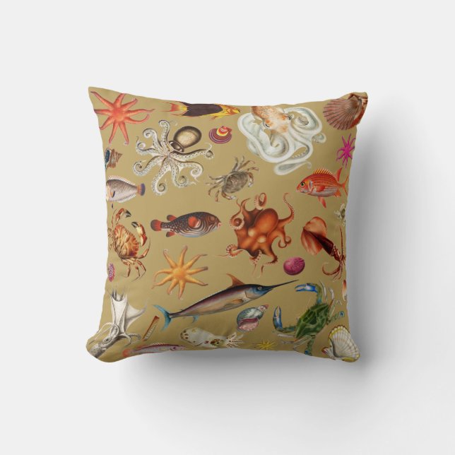 Coussin Illustration de la vie marine sous-marine en or (Recto)