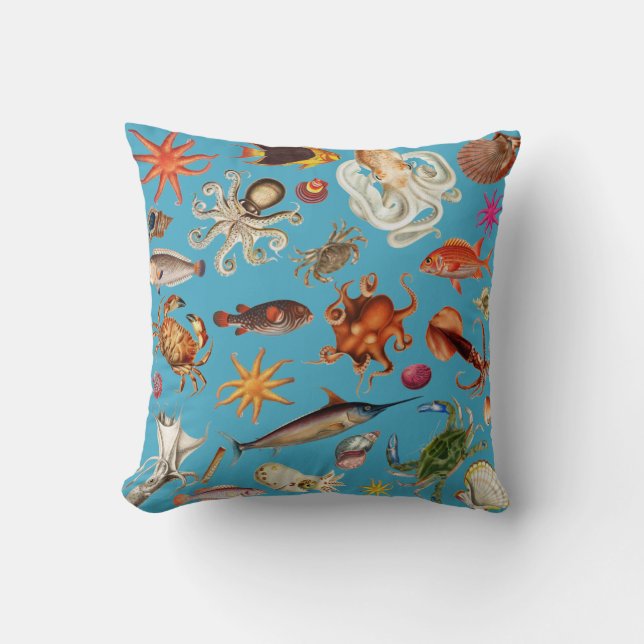 Coussin Illustration de la vie sous-marine Océan Bleu (Recto)