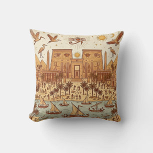Coussin Illustration de la ville antique égyptienne Boho-T